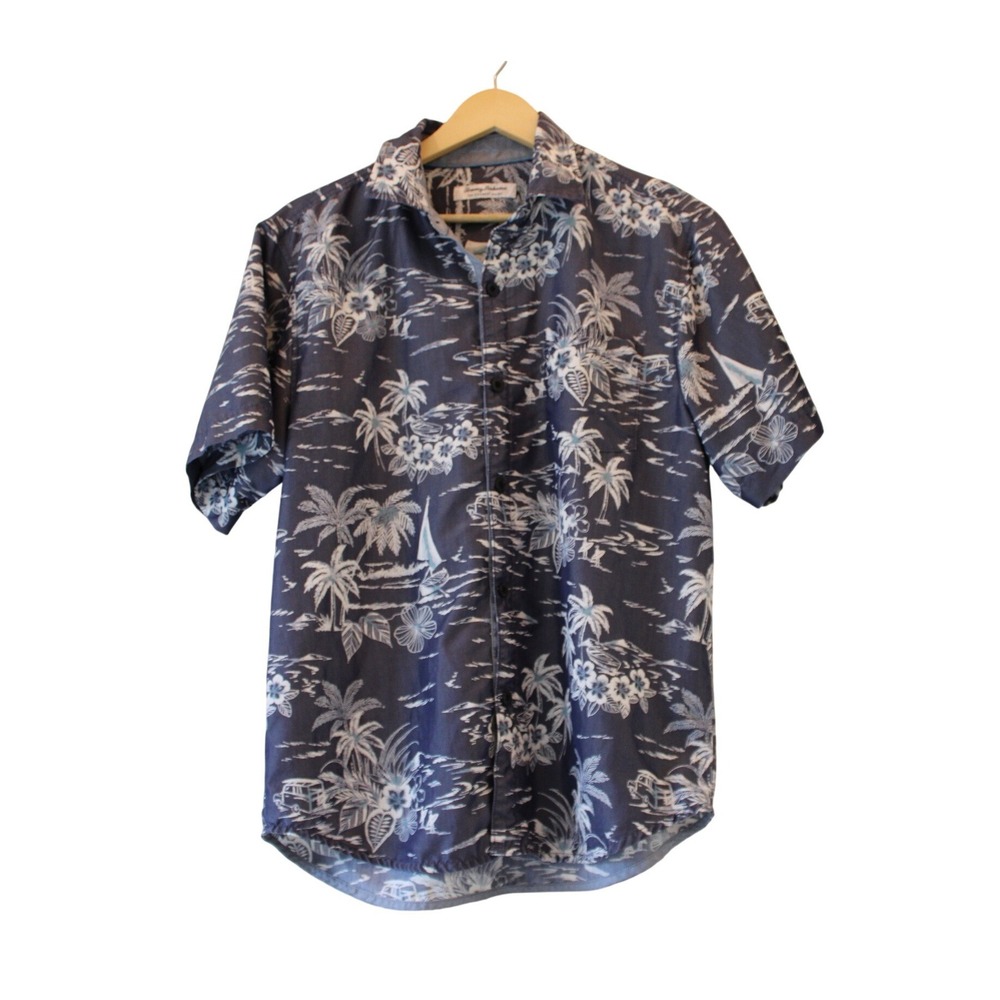 Tommy Bahama Coconut Point Shirt Mens Medium Blue Tropical Print Excellent Short